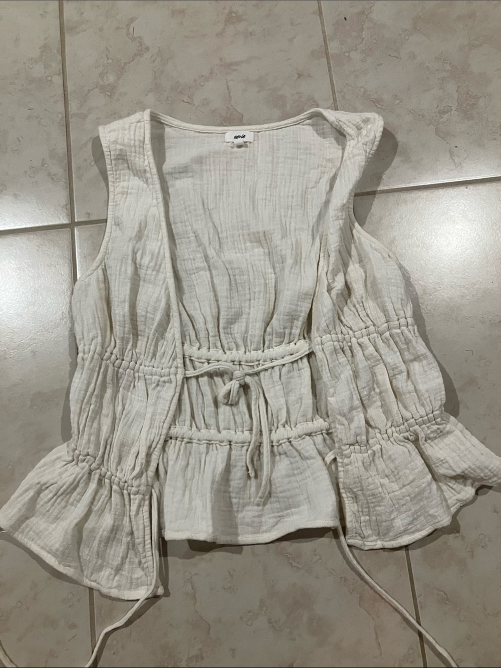 aerie Cream Ruffle Drawstring Sleeveless Tunic